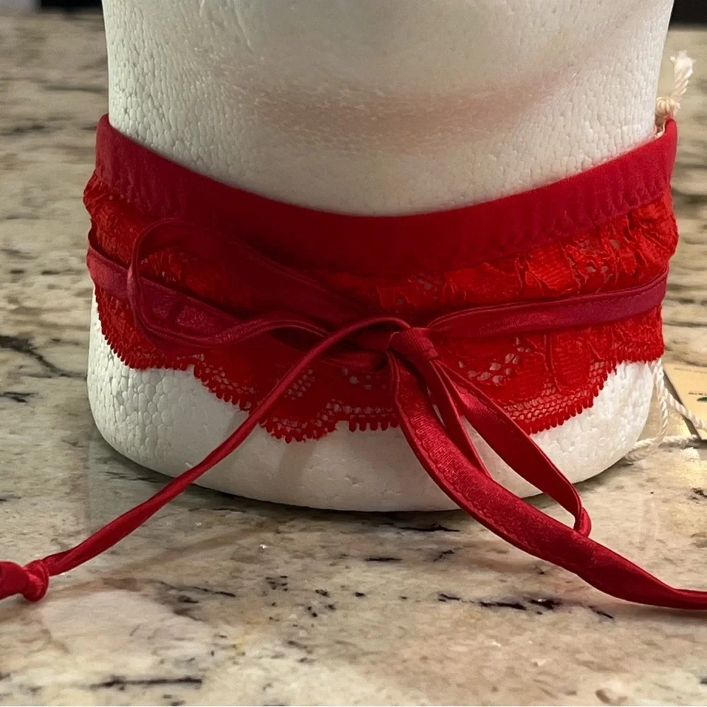NWT Free people X HAH All Choked Up Choker Lace Garter Necklace XS S M L  Red